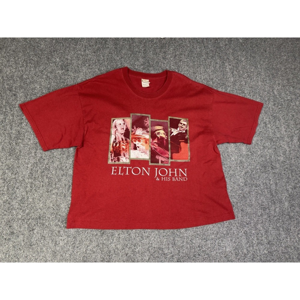 Vintage Y2K Elton John And His Band T-Shirt Women's Size XL Red Rock Band Music